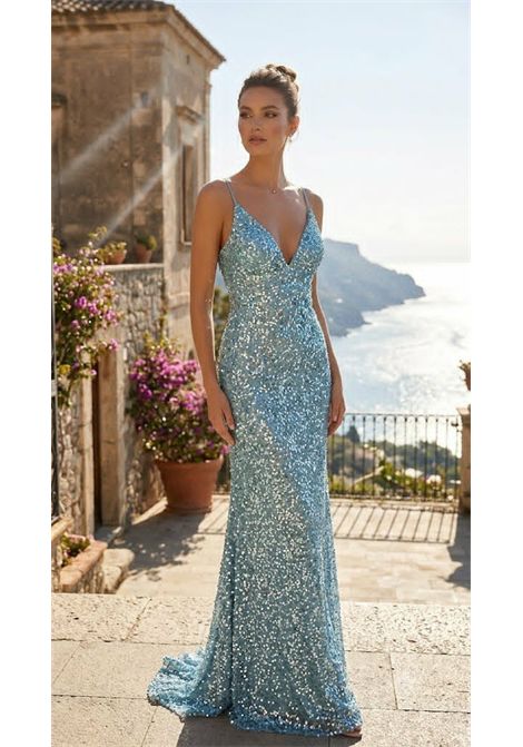 Sparkling blue dress with sequins ALLURE | dress | A4863LIGHT BLU
